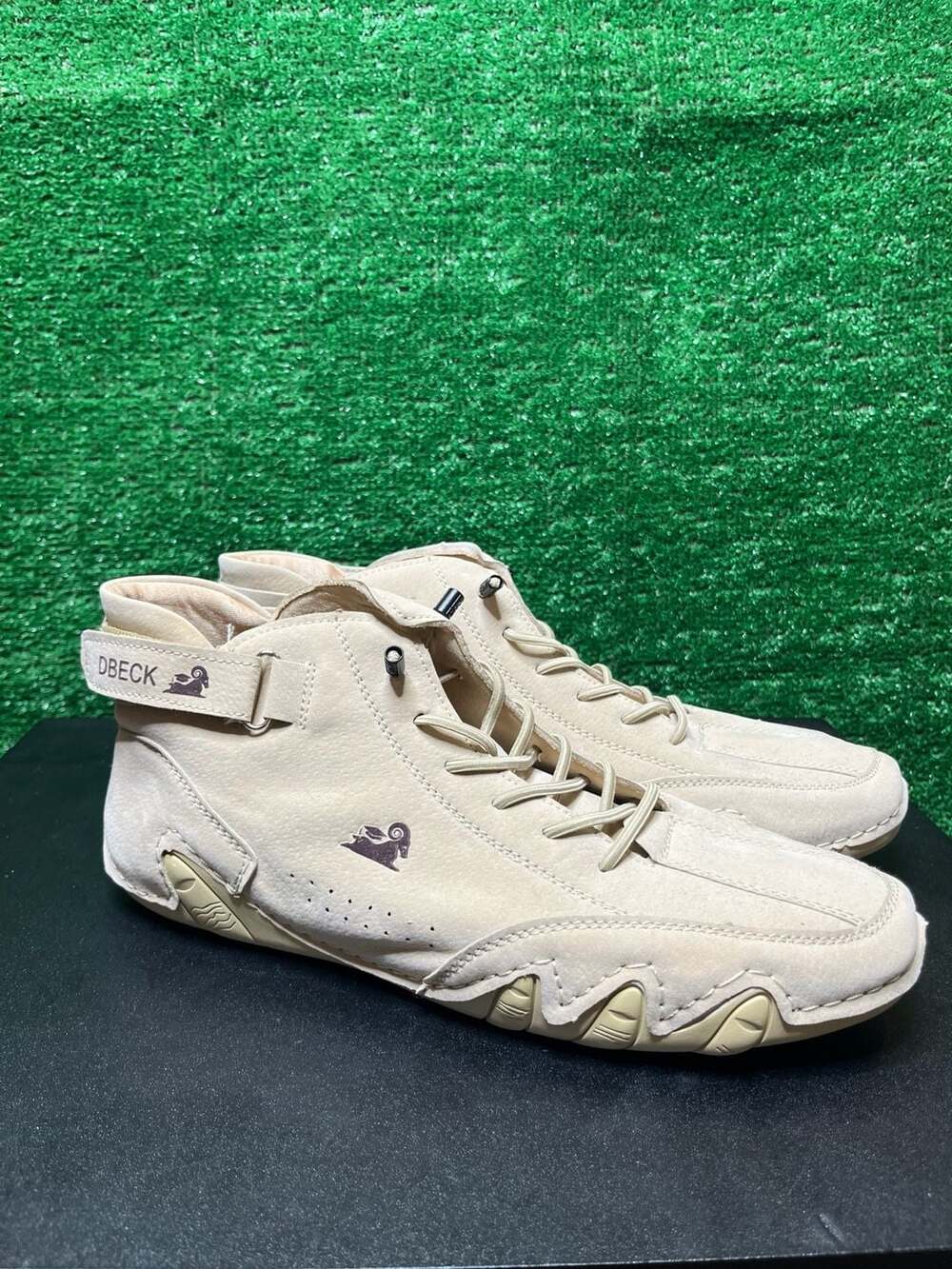 DBECK Italian Handmade Beige Suede Leather High Top Chukka Sneakers